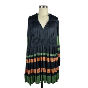 ULLA‎ JOHNSON Alia Dress Navy Blue Mini Dress Women's Size 8 FLAWED Striped Glam
